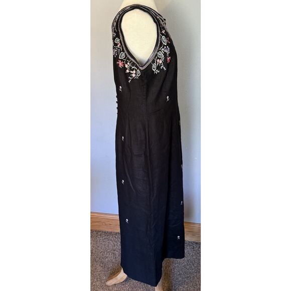 Ultra Dress New York Dress Size 10 Black Linen Blend Embroidered Button Back - Picture 4 of 15